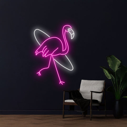 Flamingo Surfing Neon Sign