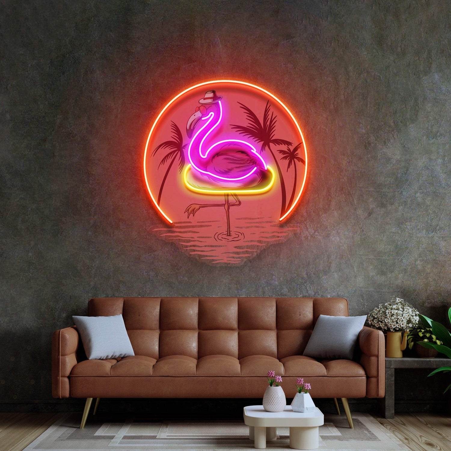 Flamingo Tropical Summer Uv Printed Led Neon Sign For Living Room Wall Decor | Shineneon