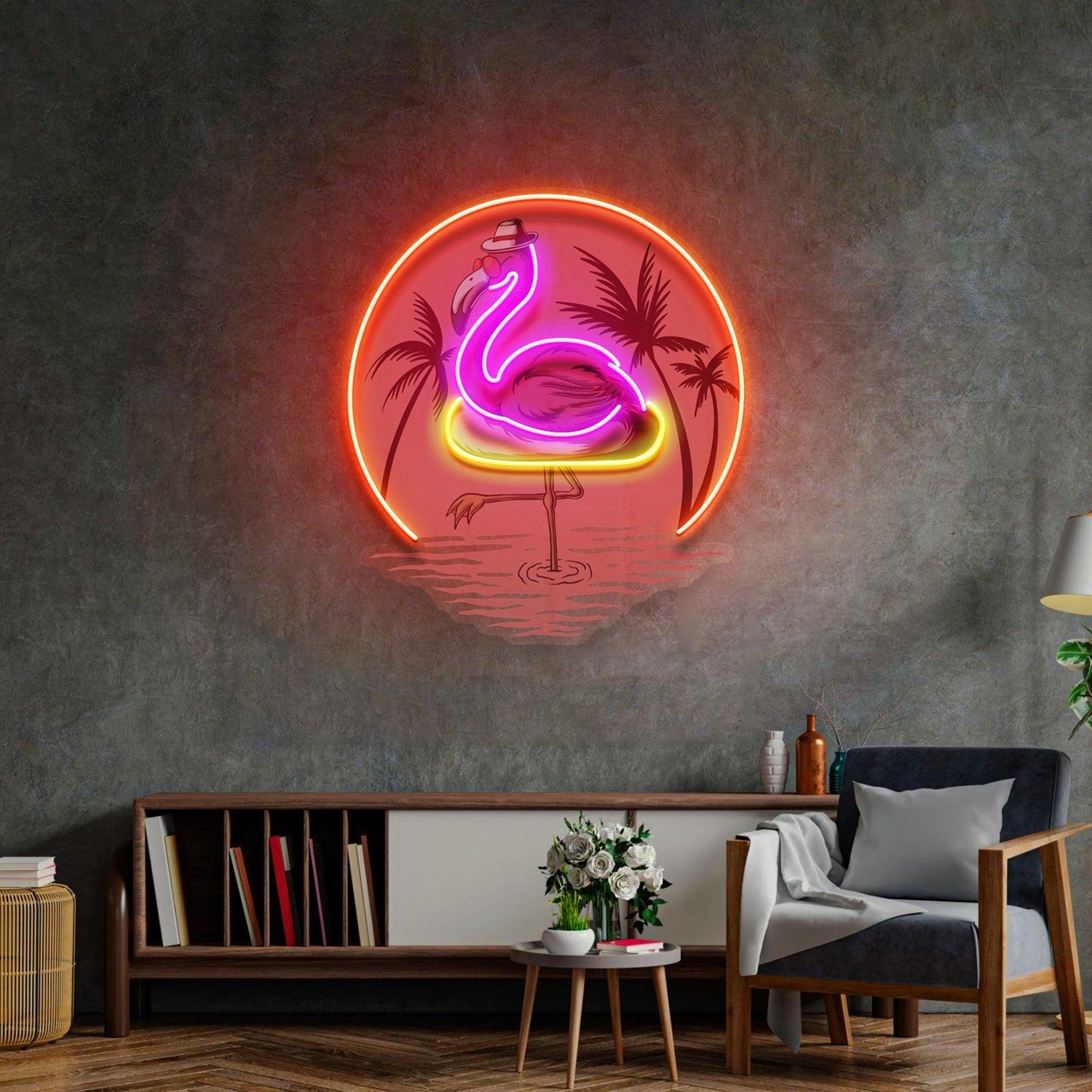 Flamingo Tropical Summer Uv Printed Led Neon Sign For Living Room Wall Decor | Shineneon