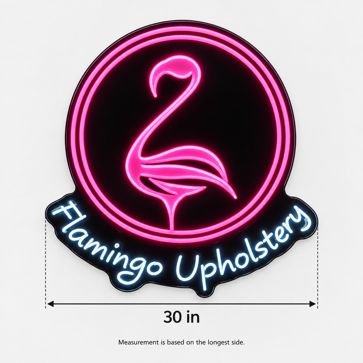 Flamingo Upholstery Custom LED Neon Sign | 9c5be6530dc4ba0195d3f6a2b8e5a51299459a2717955a3ad72357eebc105100 | dimensions