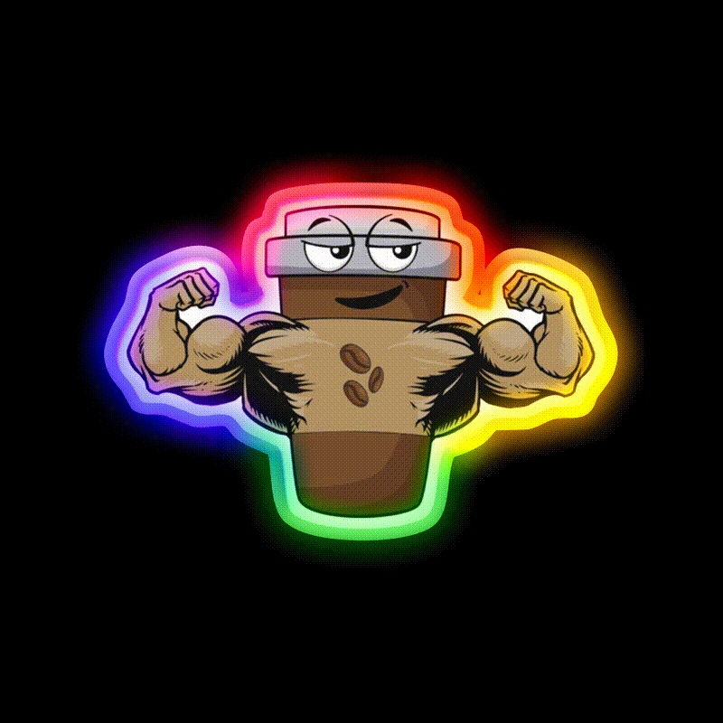 Flexing Coffee Bodybuilding Strongman Gym Fitness Led Neon Sign Rgb Color