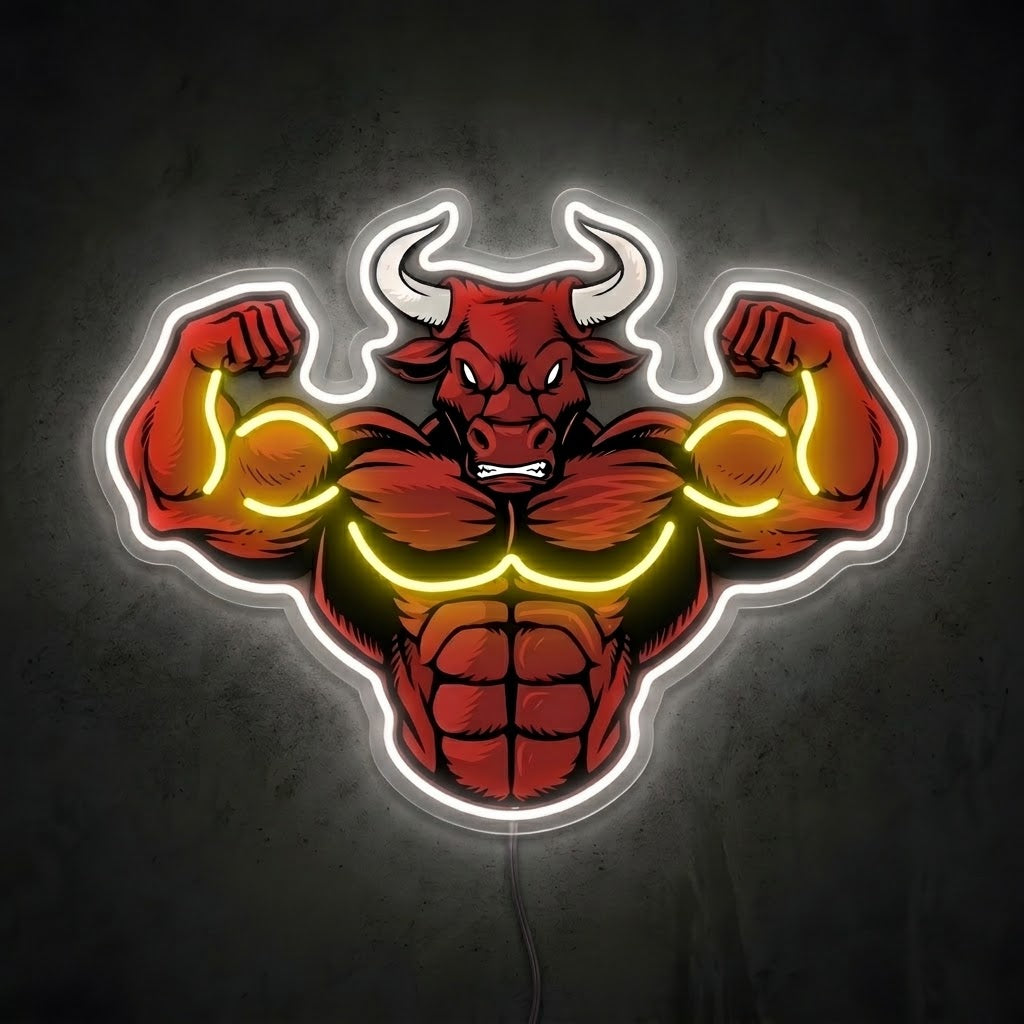 ShineNeon™ Flexing Muscle Bull Fitness Neon Sign For Home Gym USB Power