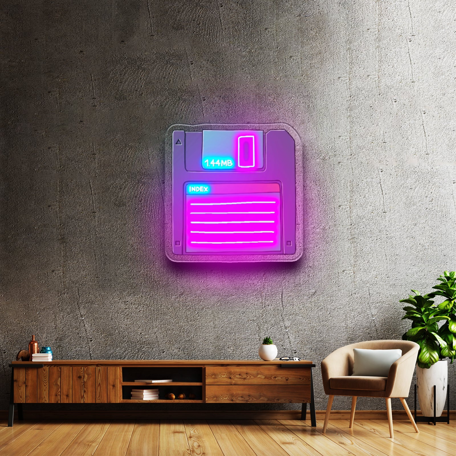 Floppy Disk 80s Neon Sign Art