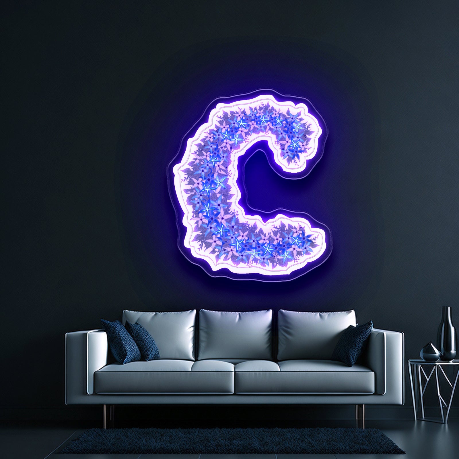 Floral C Letter Neon Signs Led Wedding Signs