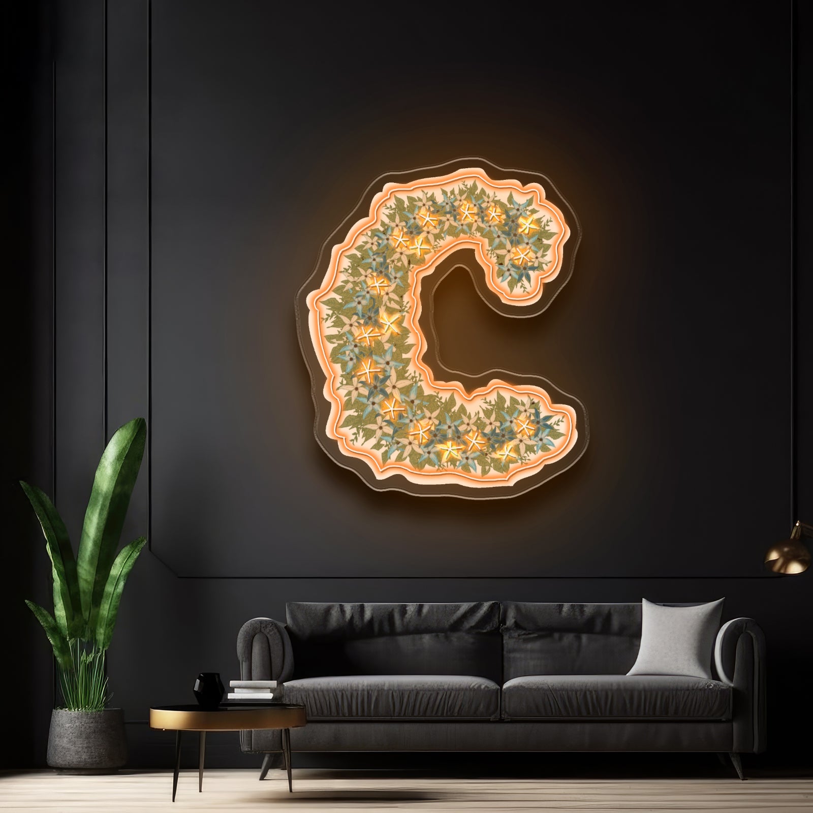 Floral C Letter Neon Signs Led Wedding Signs