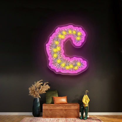 Floral C Letter Neon Signs Led Wedding Signs