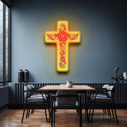 Floral Cross Neon Signs Neon Lights For Sale - Shineneon