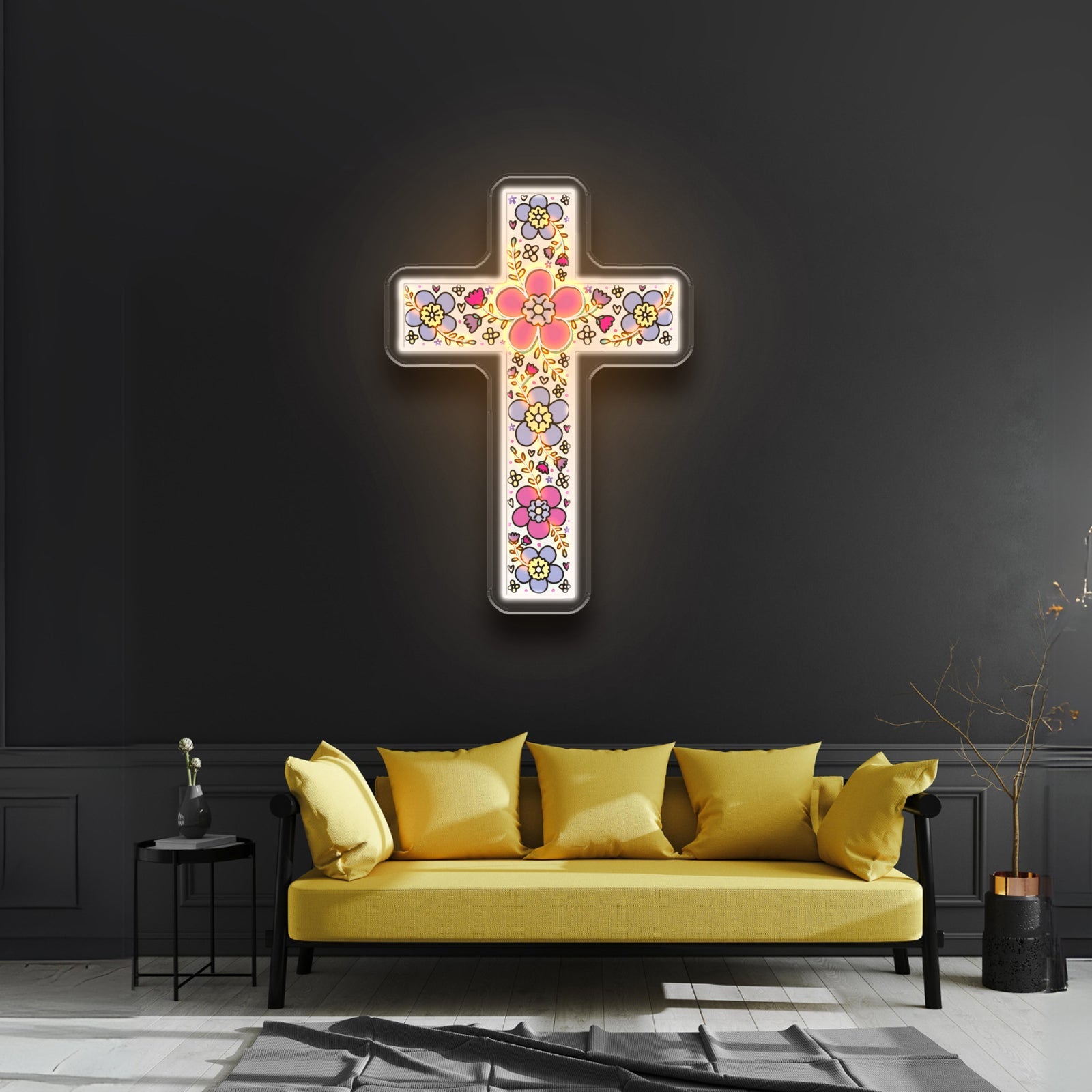 Floral Cross Neon Signs Neon Lights For Sale - Shineneon