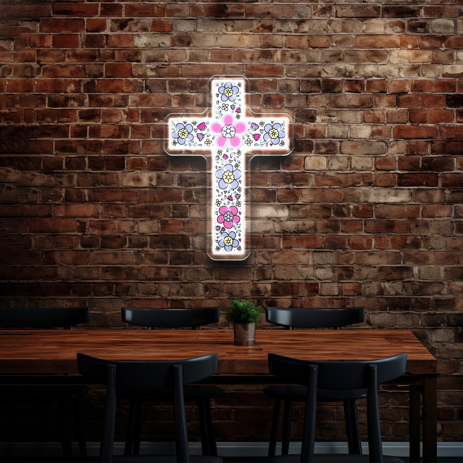 Floral Cross Neon Signs Neon Lights For Sale - Shineneon