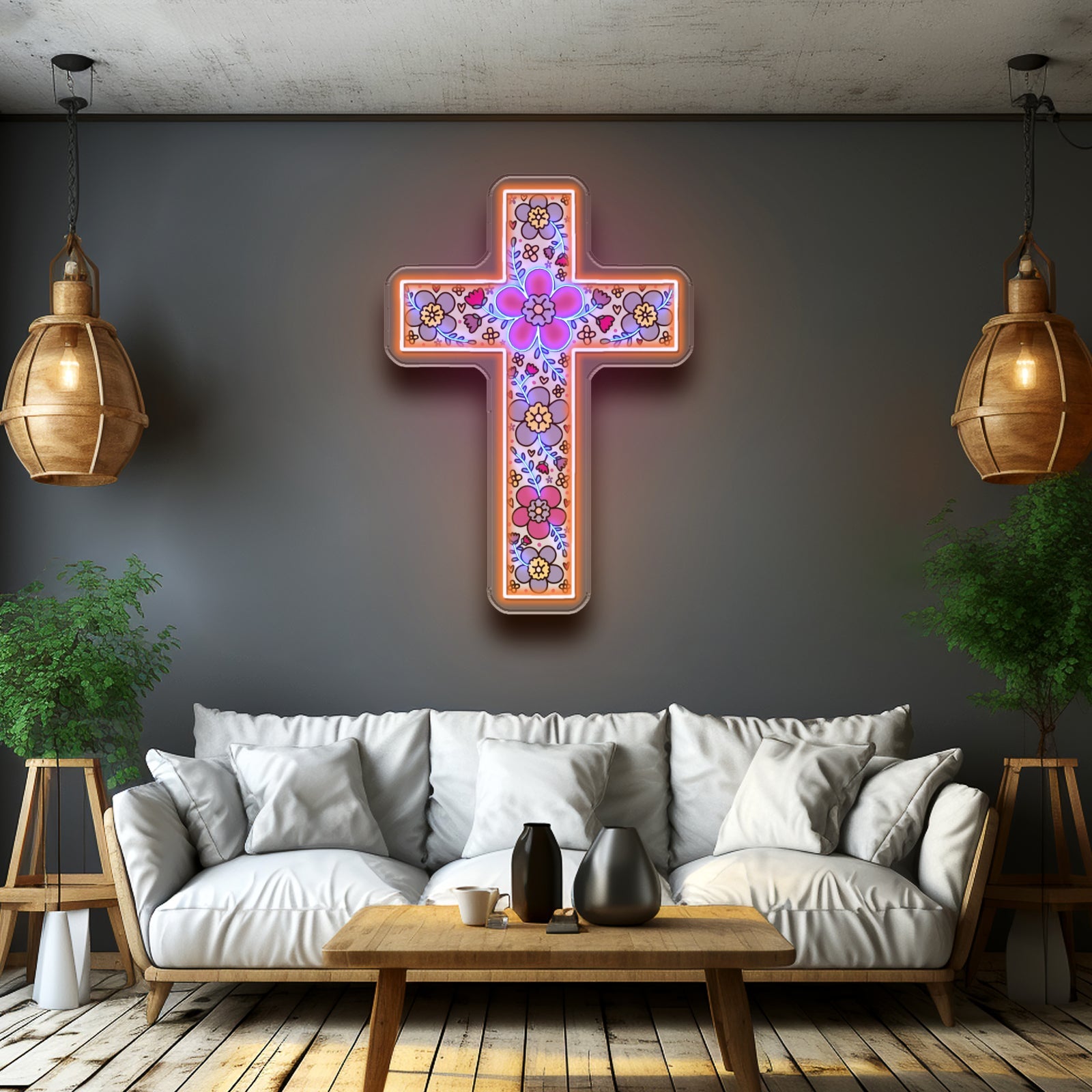Floral Cross Neon Signs Neon Lights For Sale - Shineneon