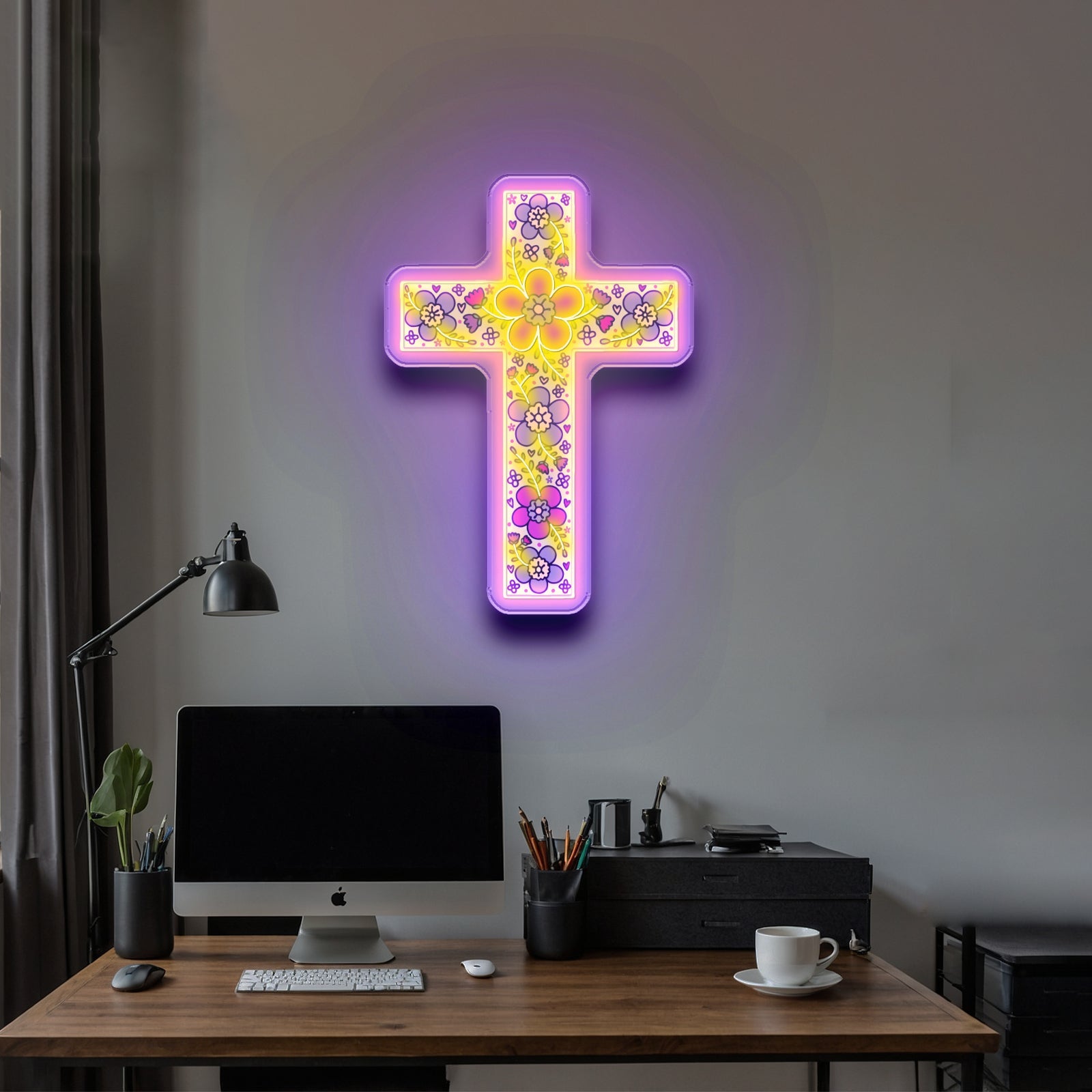 Floral Cross Neon Signs Neon Lights For Sale - Shineneon
