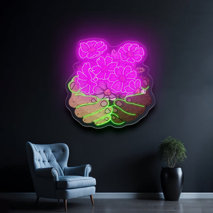 Floral Hands Neon Signs Natural Light Neon Sign - Shineneon