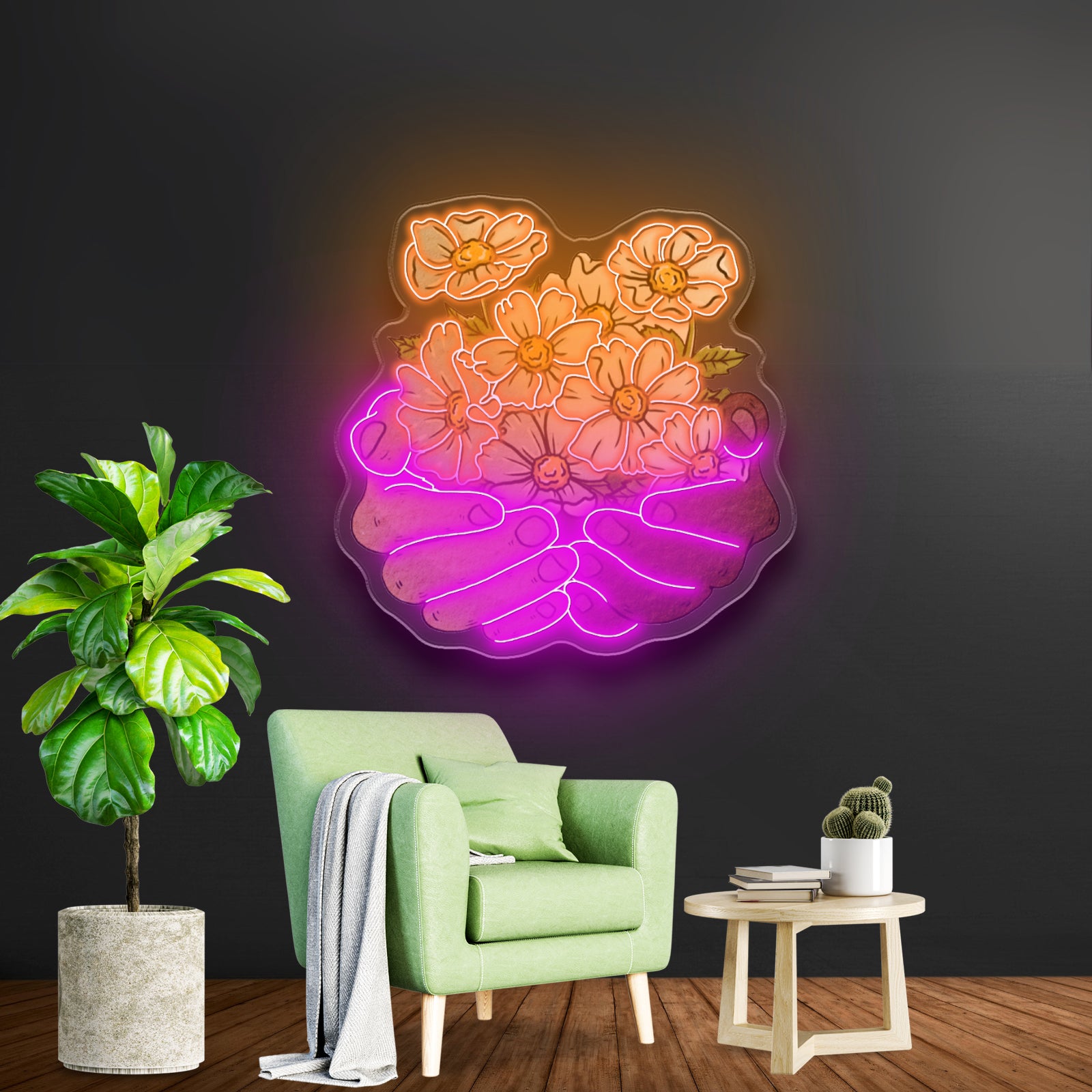 Floral Hands Neon Signs Natural Light Neon Sign