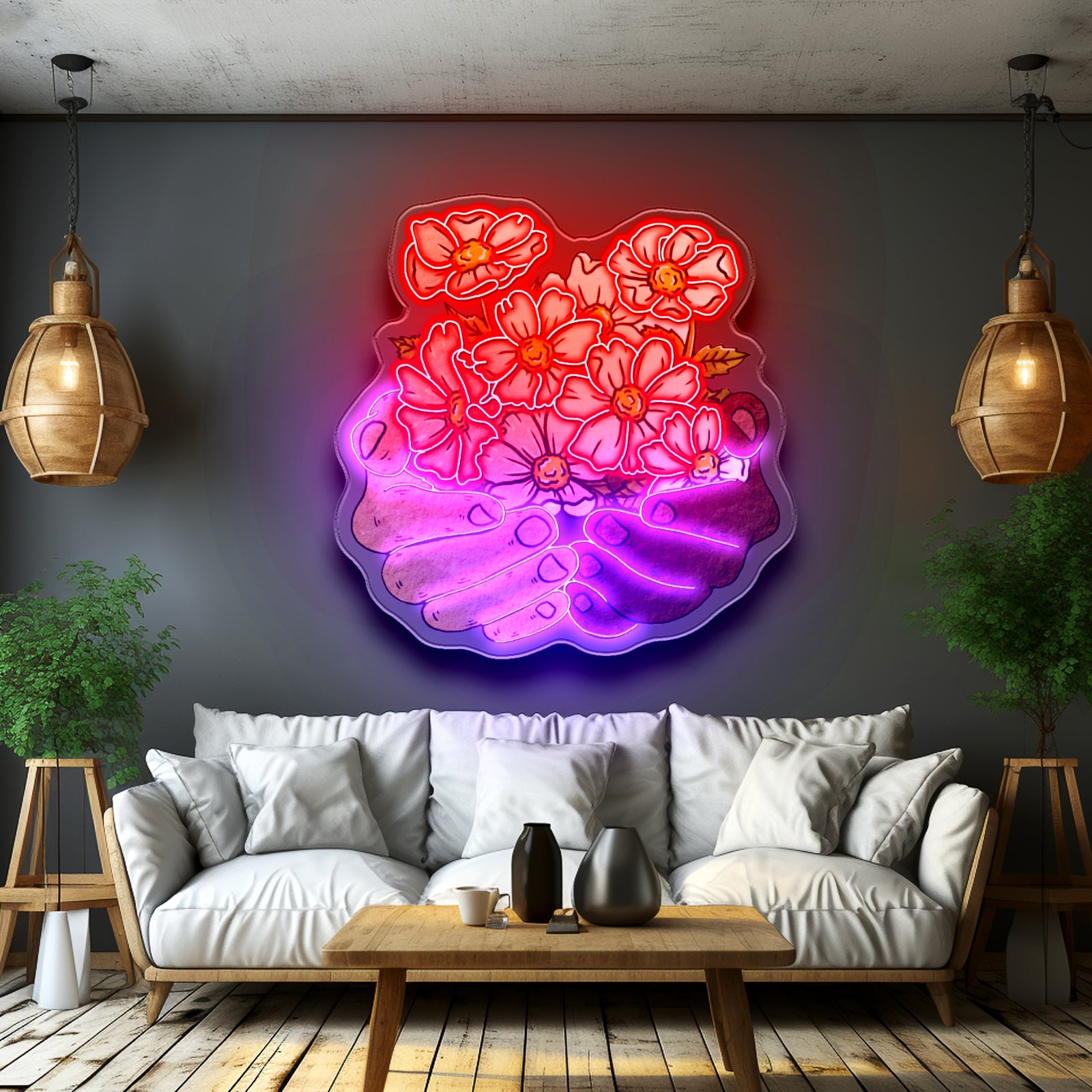 Floral Hands Neon Signs Natural Light Neon Sign
