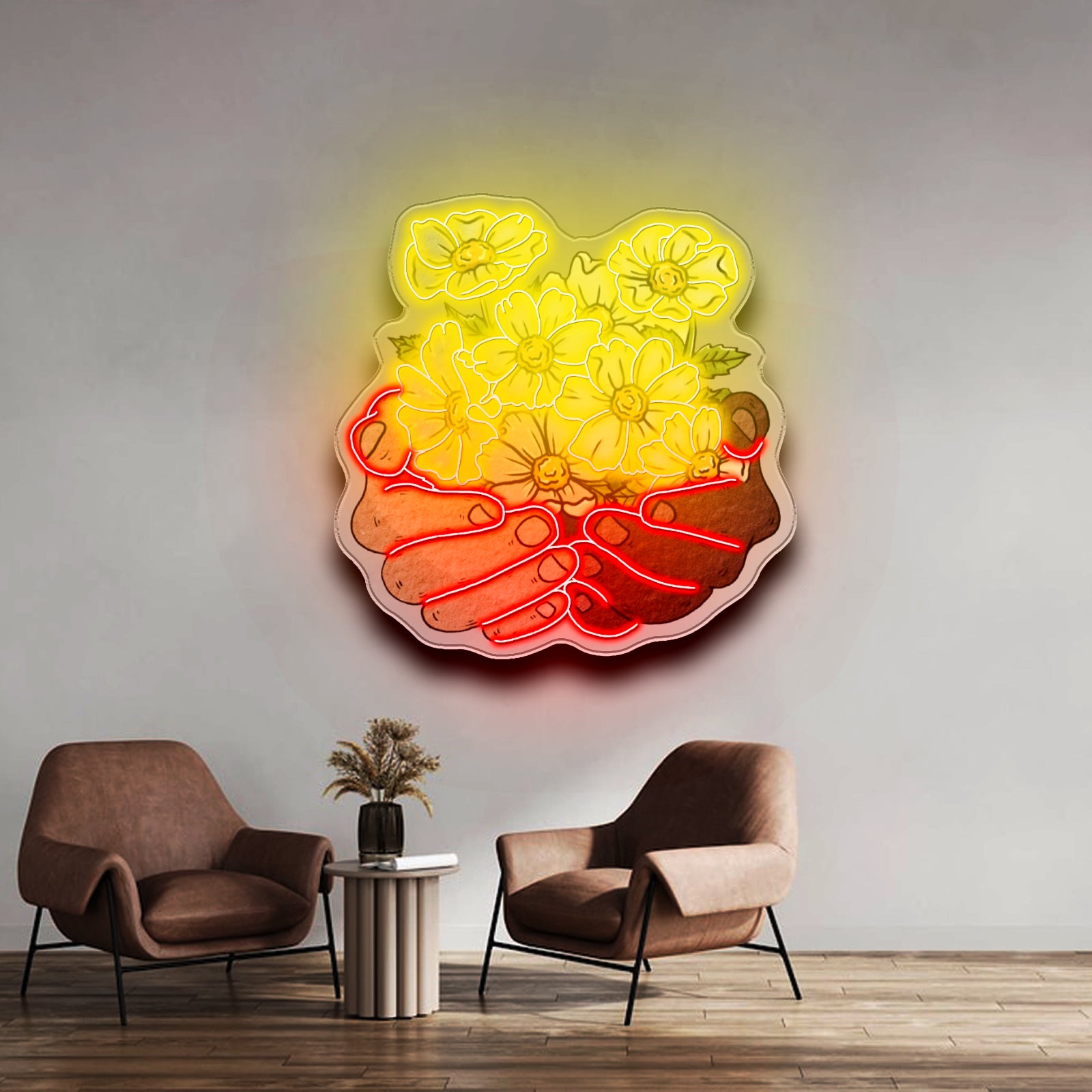 Floral Hands Neon Signs Natural Light Neon Sign