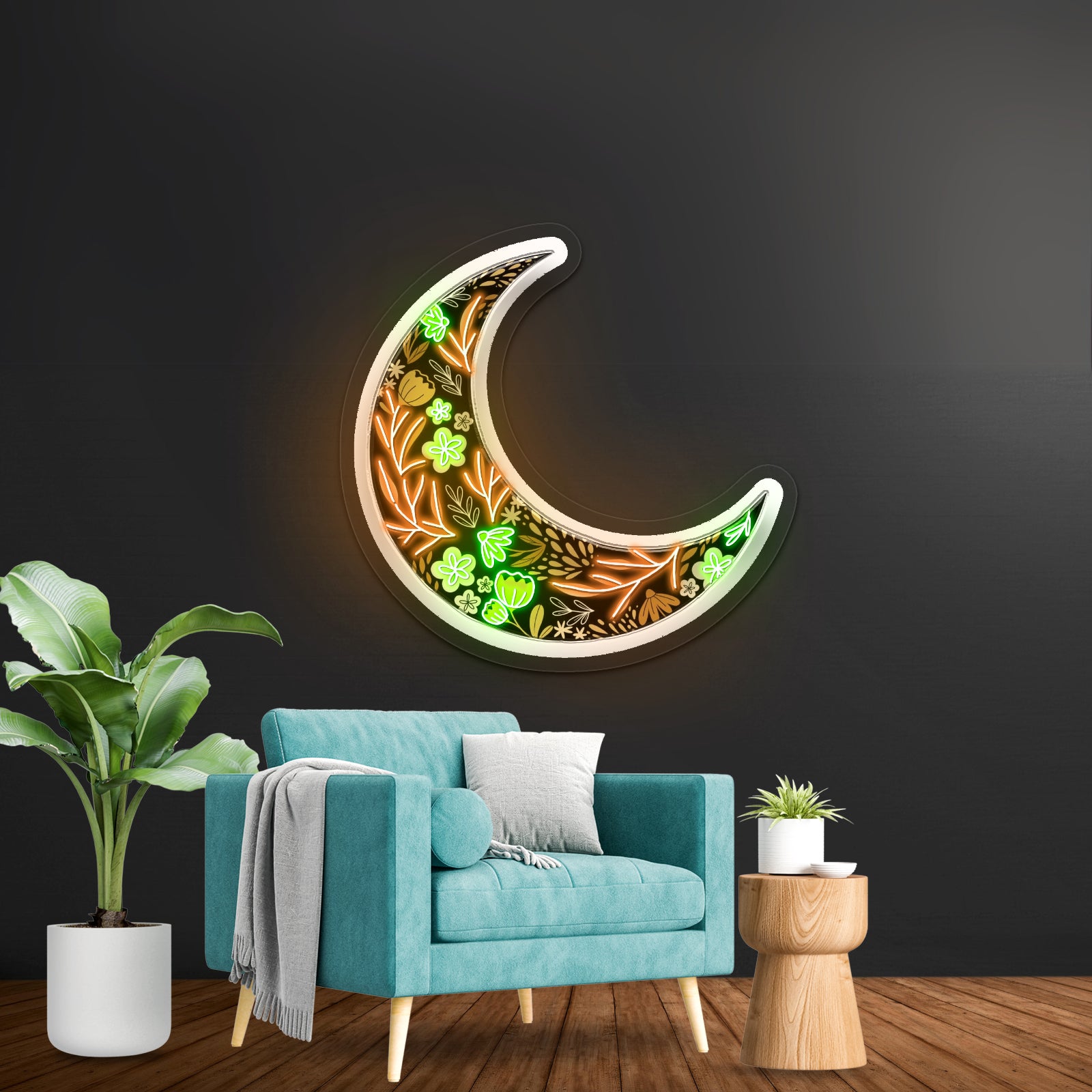 Floral Moon Neon Signs Led Lights For Signs