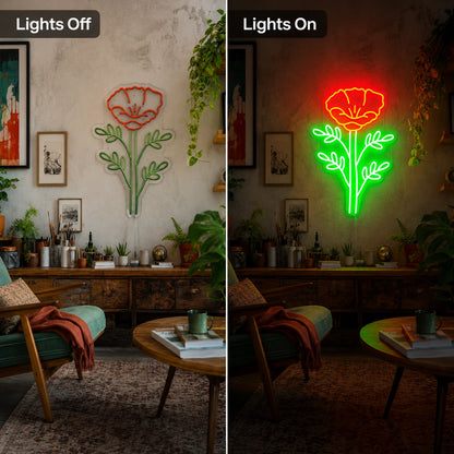 Floral Wall Neon Sign LED Neon Sign day and night comparison