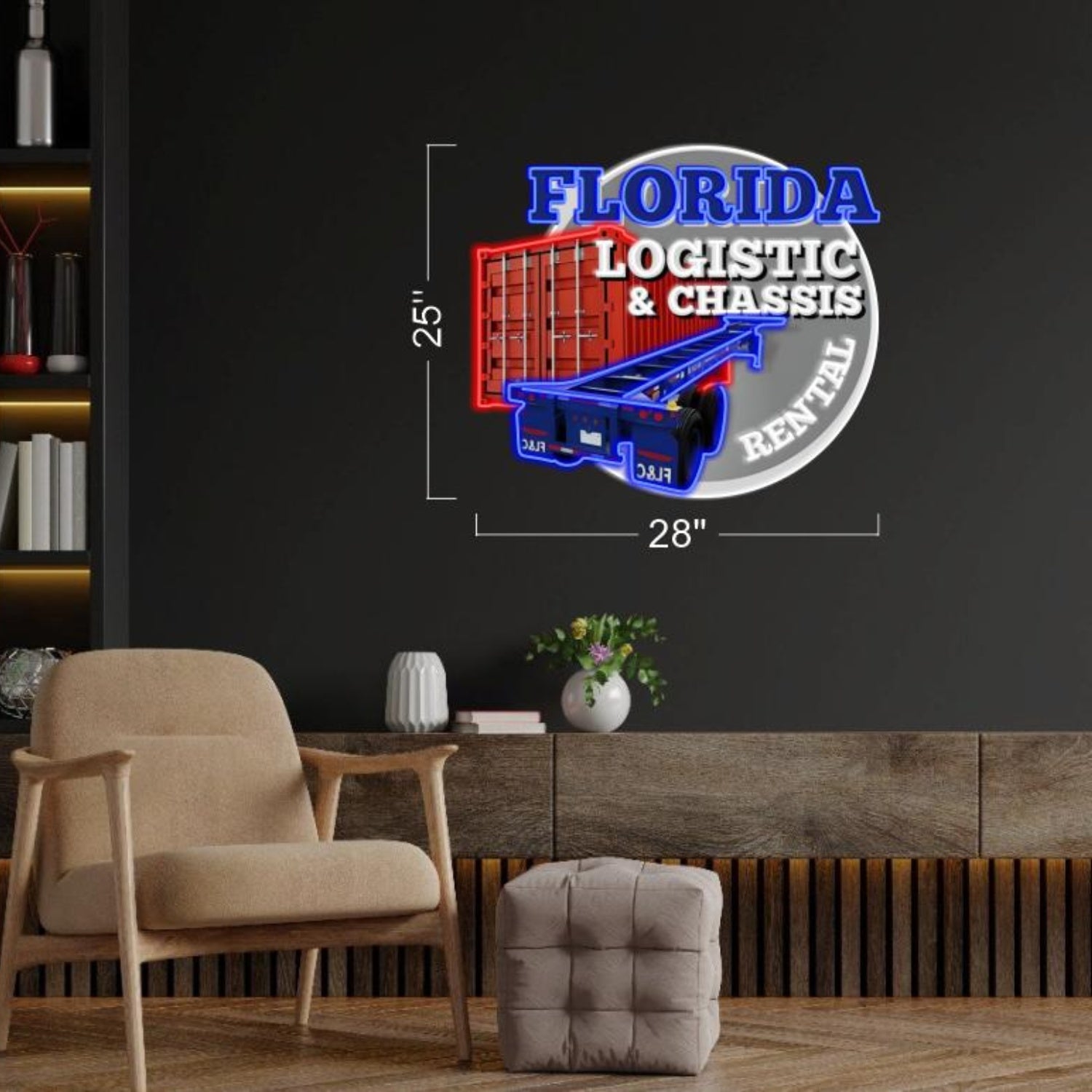 Florida Logistic Chassis Red Blue Truck Led Neon Sign For Office Commercial Decor | Shineneon