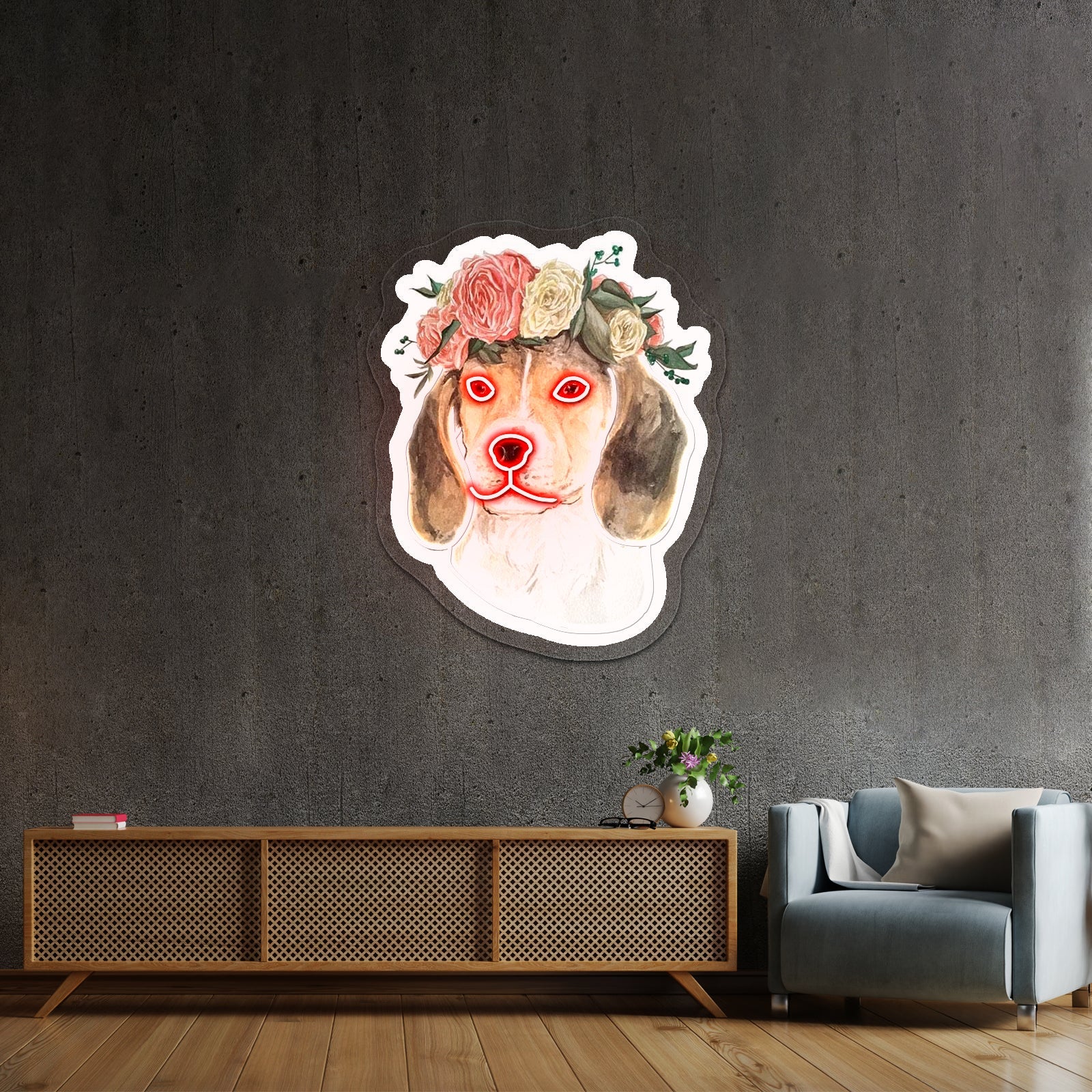 Flower Crown Beagle Dodgers Neon Sign - Shineneon