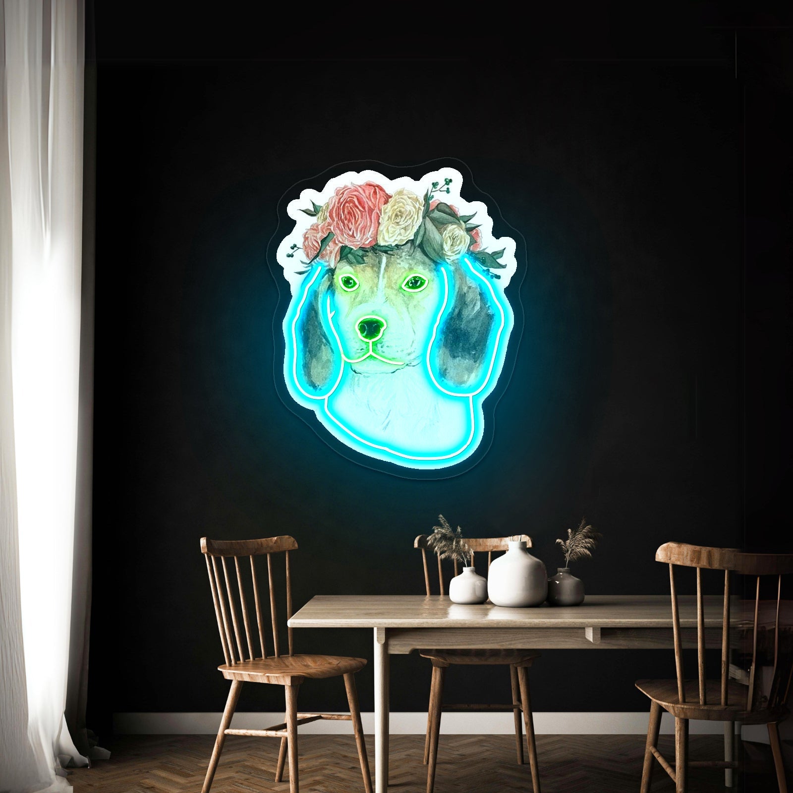 Flower Crown Beagle Dodgers Neon Sign - Shineneon