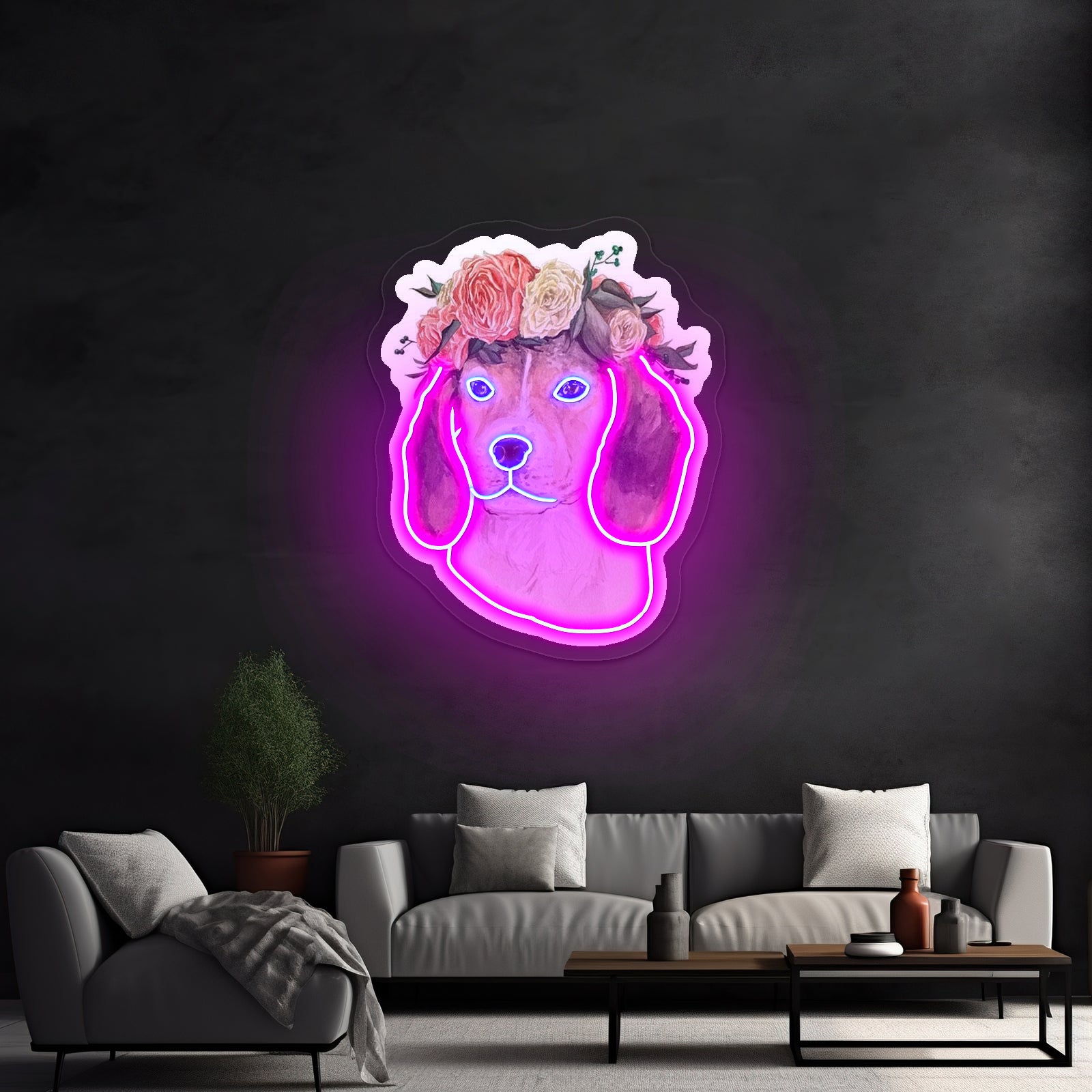 Flower Crown Beagle Dodgers Neon Sign