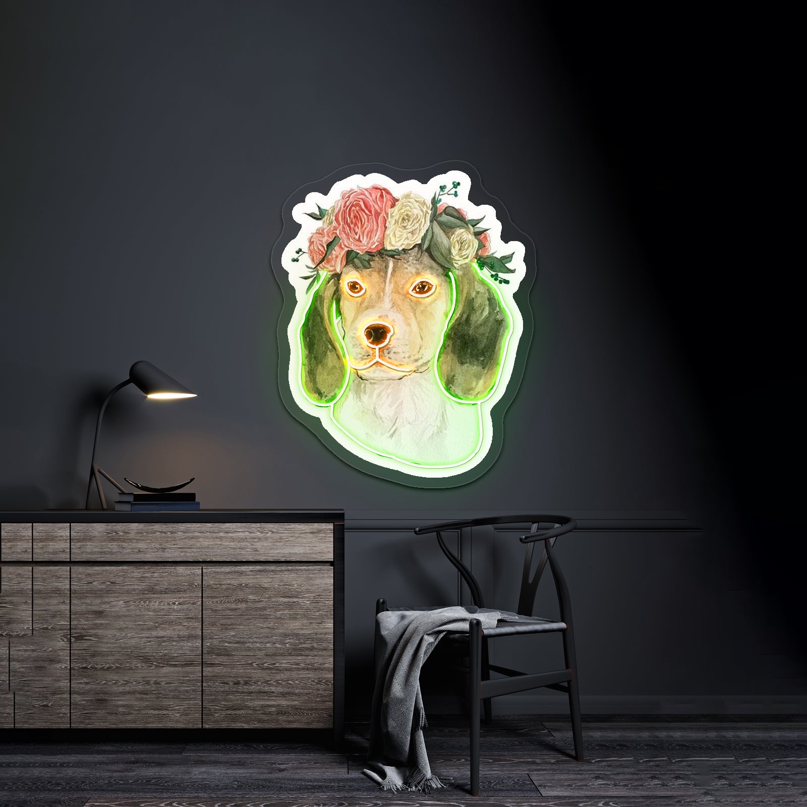 Flower Crown Beagle Dodgers Neon Sign