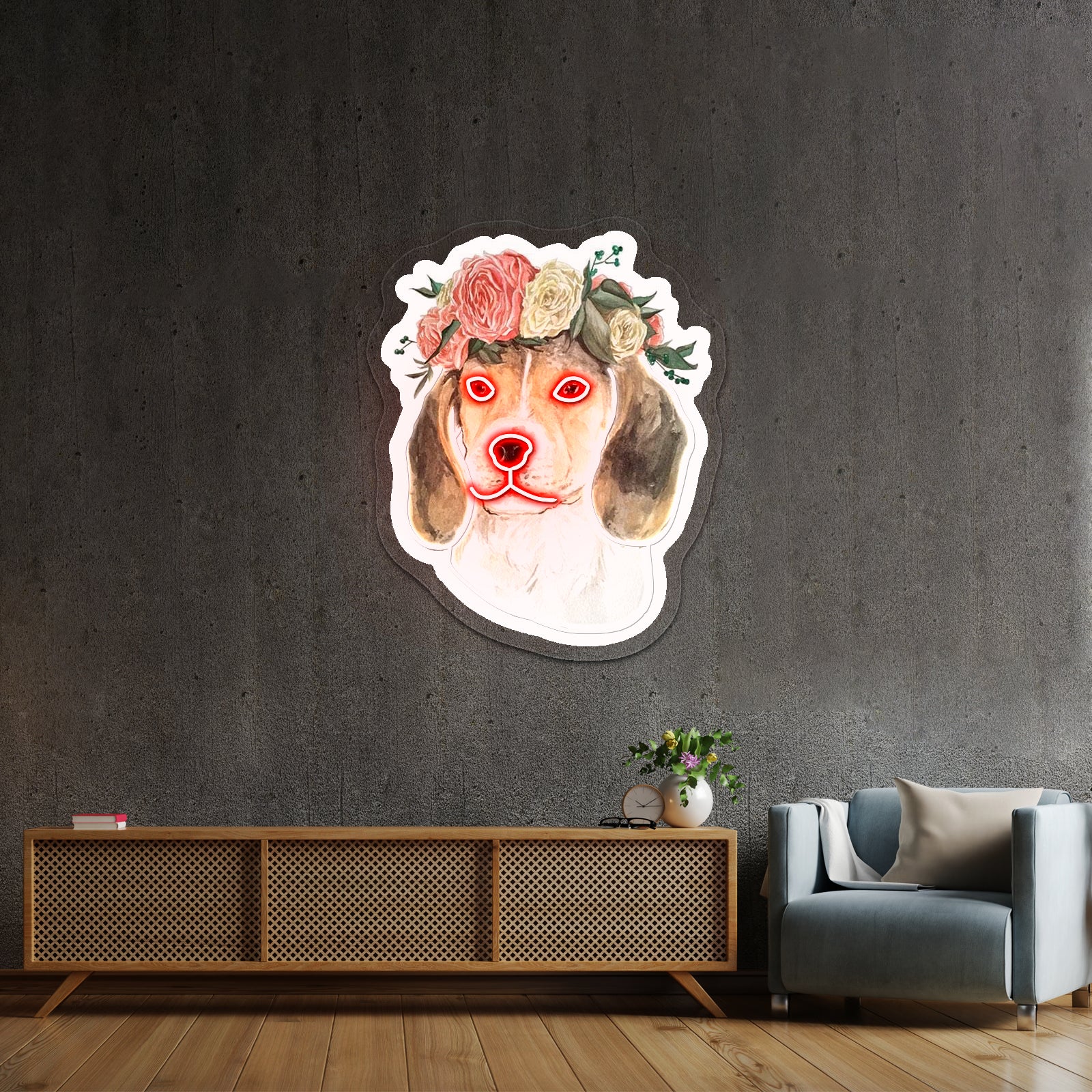 Flower Crown Beagle Dodgers Neon Sign