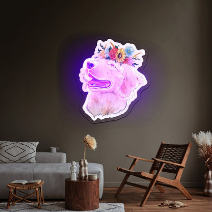 Flower Crown Golden Retriever Smiley Face Neon Sign - Shineneon