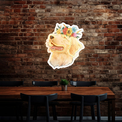 Flower Crown Golden Retriever Smiley Face Neon Sign - Shineneon