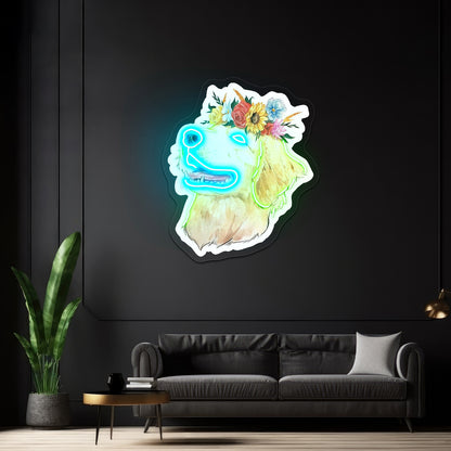 Flower Crown Golden Retriever Smiley Face Neon Sign