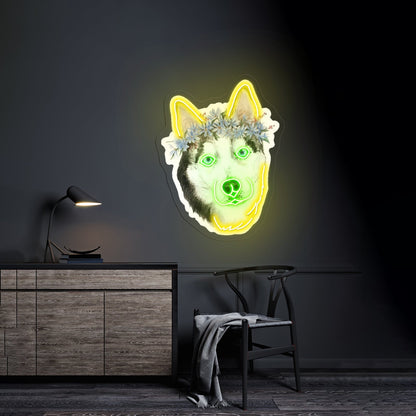 Flower Crown Husky Cute Dog Neon Signs - Shineneon