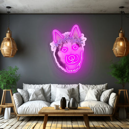 Flower Crown Husky Cute Dog Neon Signs - Shineneon