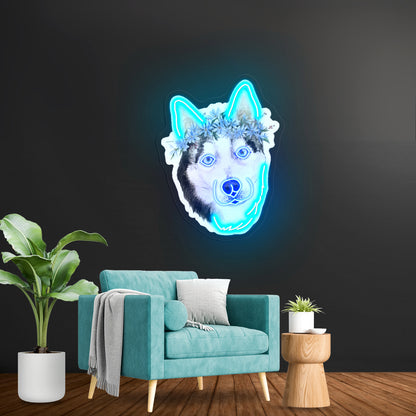 Flower Crown Husky Cute Dog Neon Signs