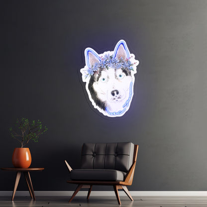 Flower Crown Husky Cute Dog Neon Signs