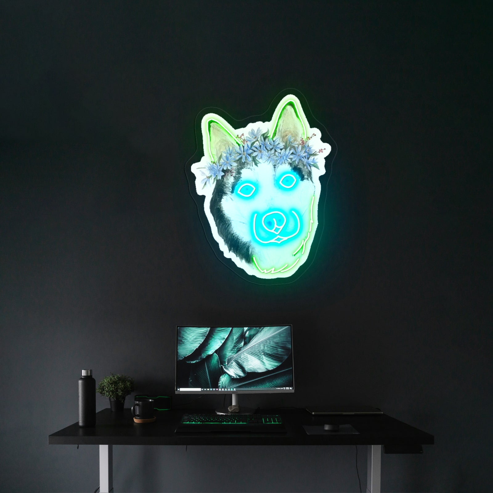 Flower Crown Husky Cute Dog Neon Signs