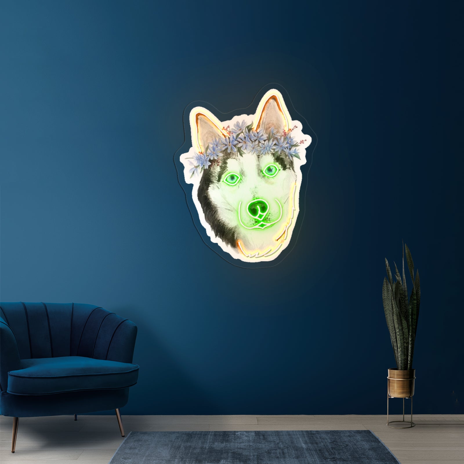 Flower Crown Husky Cute Dog Neon Signs