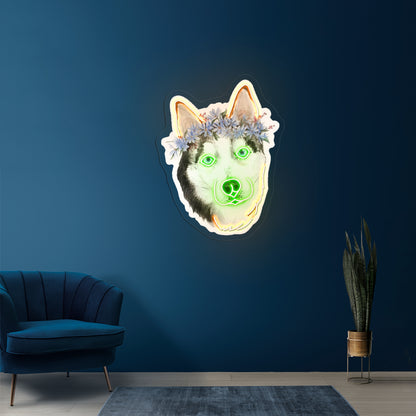 Flower Crown Husky Cute Dog Neon Signs