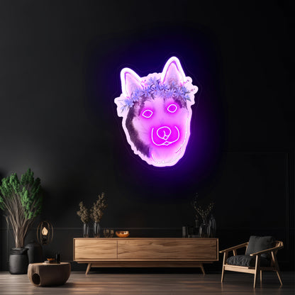 Flower Crown Husky Cute Dog Neon Signs