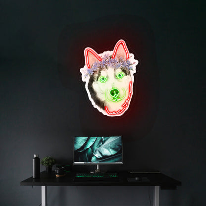 Flower Crown Husky Cute Dog Neon Signs