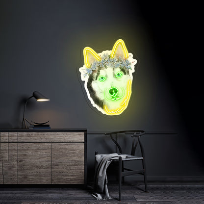 Flower Crown Husky Cute Dog Neon Signs