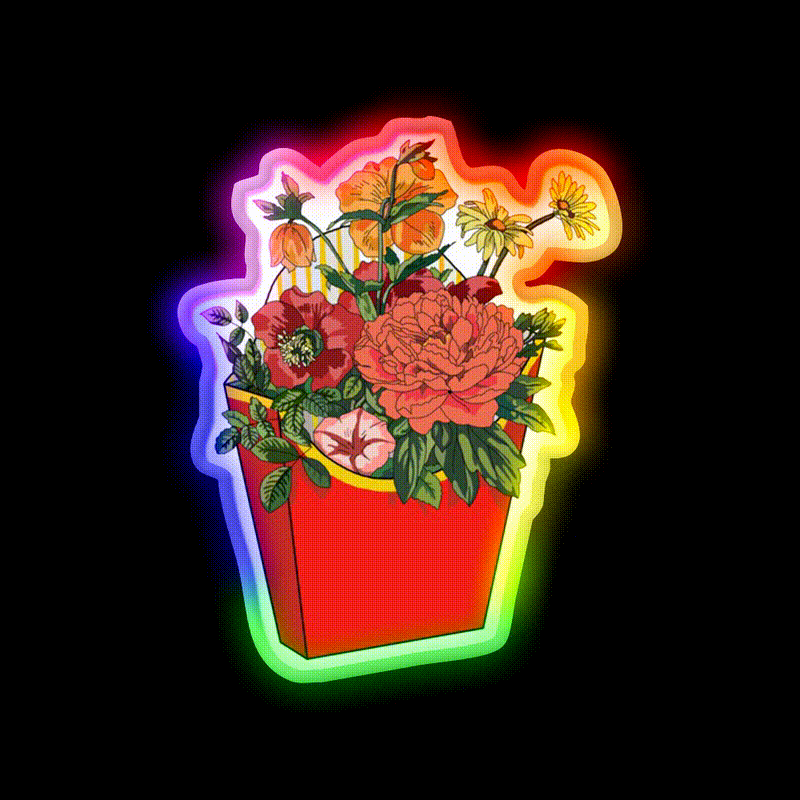 Flower Fries Fast Food Led Neon Sign For Burger Place Rgb Color - LED neon sign close-up detail