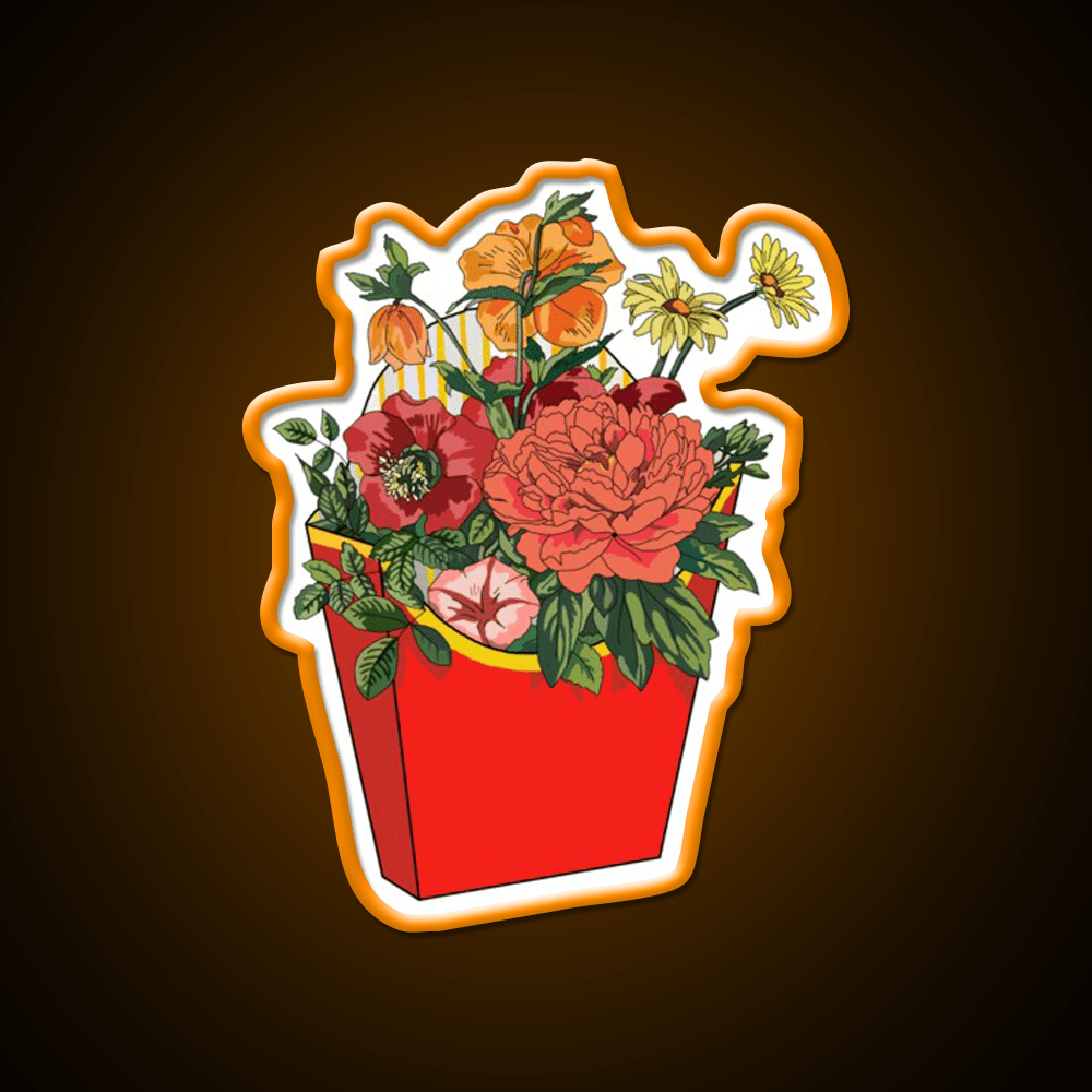 Flower Fries Fast Food Led Neon Sign For Burger Place Rgb Color - Shineneon
