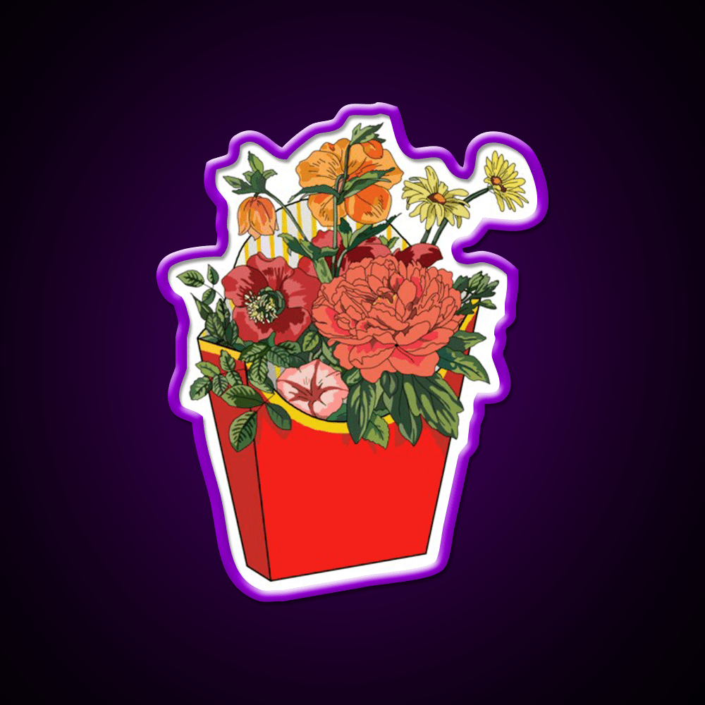 Flower Fries Fast Food Led Neon Sign For Burger Place Rgb Color - Shineneon