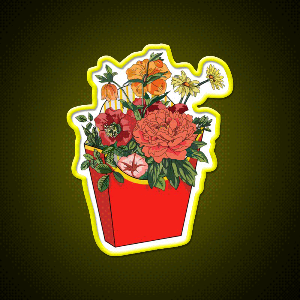 Flower Fries Fast Food Led Neon Sign For Burger Place Rgb Color - Custom LED neon sign front view