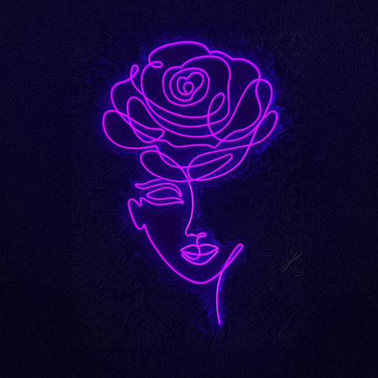 Flower Head Neon Signs Girl With Leaf Led Signs