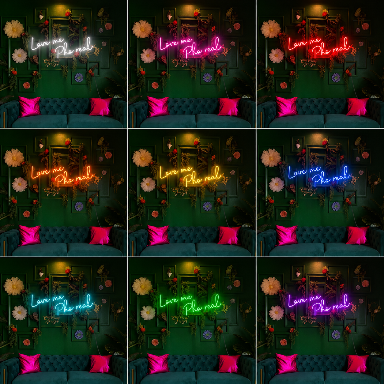 Flower Home Lounge Outline LED Neon Sign color grid