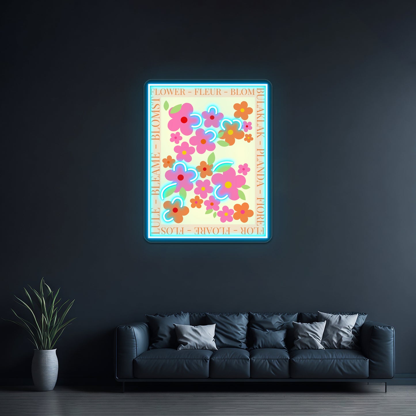 Flower In Different Languages Wall Artwork Neon Signs