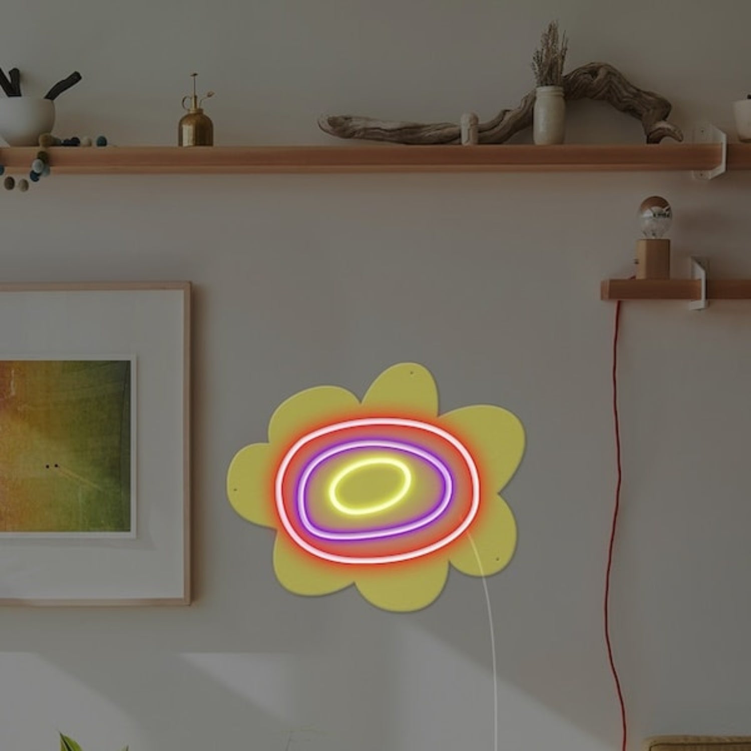 Flower In Sunshine Colored Backing Led Neon Sign Wall Art | Shineneon