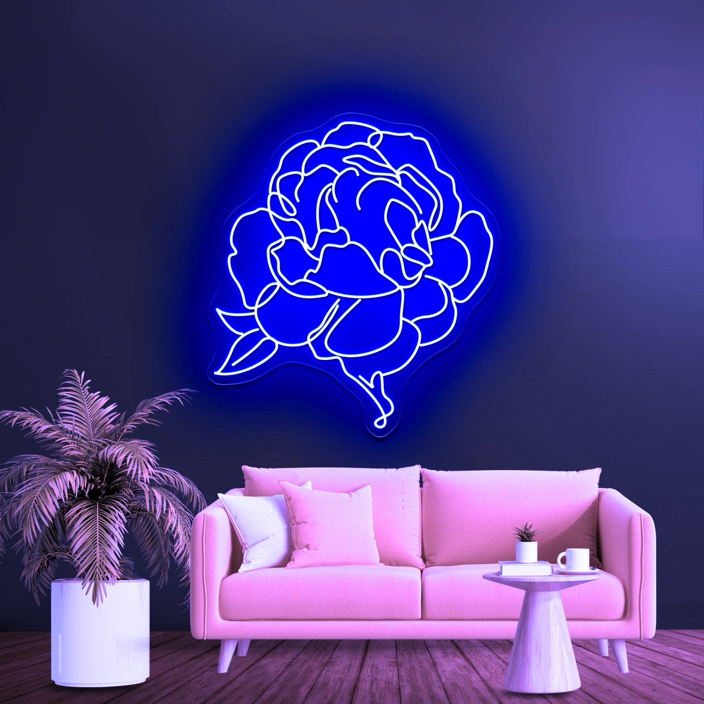 Flower Line Drawing Peony Line Art Botany Minimalistic Style Wall Artwork Neon Signs