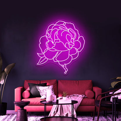 Flower Line Drawing Peony Line Art Botany Minimalistic Style Wall Artwork Neon Signs